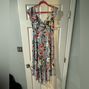 Iz Byer Light Blue Floral Faux Wrap Dress
